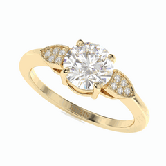 Anillo solitario de diamantes cultivados en laboratorio de 18 quilates con corte brillante redondo y detalles de 1,00 TCW para mujer
