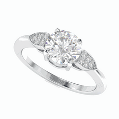 Anillo solitario de diamantes cultivados en laboratorio de 18 quilates con corte brillante redondo y detalles de 1,00 TCW para mujer