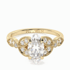 Anillo solitario de diamantes cultivados en laboratorio de 18 quilates con corte marquesa y detalles de 1,20 TCW para mujer