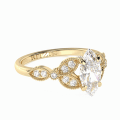 Anillo solitario de diamantes cultivados en laboratorio de 18 quilates con corte marquesa y detalles de 1,20 TCW para mujer