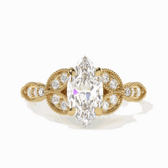 Anillo solitario de diamantes cultivados en laboratorio de 18 quilates con corte marquesa y detalles de 1,20 TCW para mujer