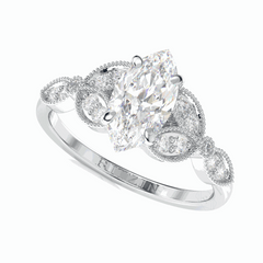 Anillo solitario de diamantes cultivados en laboratorio de 18 quilates con corte marquesa y detalles de 1,20 TCW para mujer