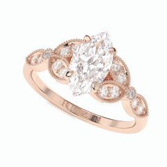 Anillo solitario de diamantes cultivados en laboratorio de 18 quilates con corte marquesa y detalles de 1,20 TCW para mujer