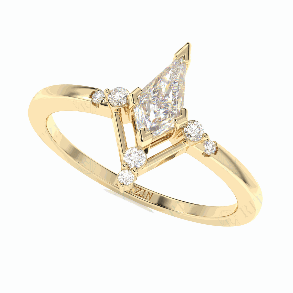 0.50 TCW Kite Cut Solitaire With Accents 18K Lab Grown Diamond Ring for Women