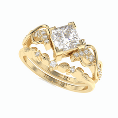 Anillo nupcial de diamantes cultivados en laboratorio de 18 quilates con corte princesa de 1,50 TCW para mujer