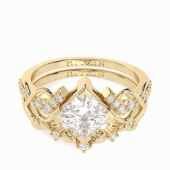 Anillo nupcial de diamantes cultivados en laboratorio de 18 quilates con corte princesa de 1,50 TCW para mujer