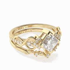 Anillo nupcial de diamantes cultivados en laboratorio de 18 quilates con corte princesa de 1,50 TCW para mujer