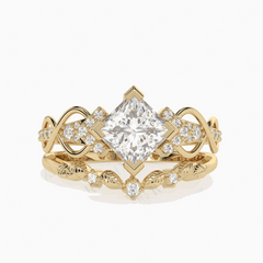 Anillo nupcial de diamantes cultivados en laboratorio de 18 quilates con corte princesa de 1,50 TCW para mujer