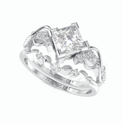 Anillo nupcial de diamantes cultivados en laboratorio de 18 quilates con corte princesa de 1,50 TCW para mujer