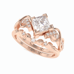 Anillo nupcial de diamantes cultivados en laboratorio de 18 quilates con corte princesa de 1,50 TCW para mujer