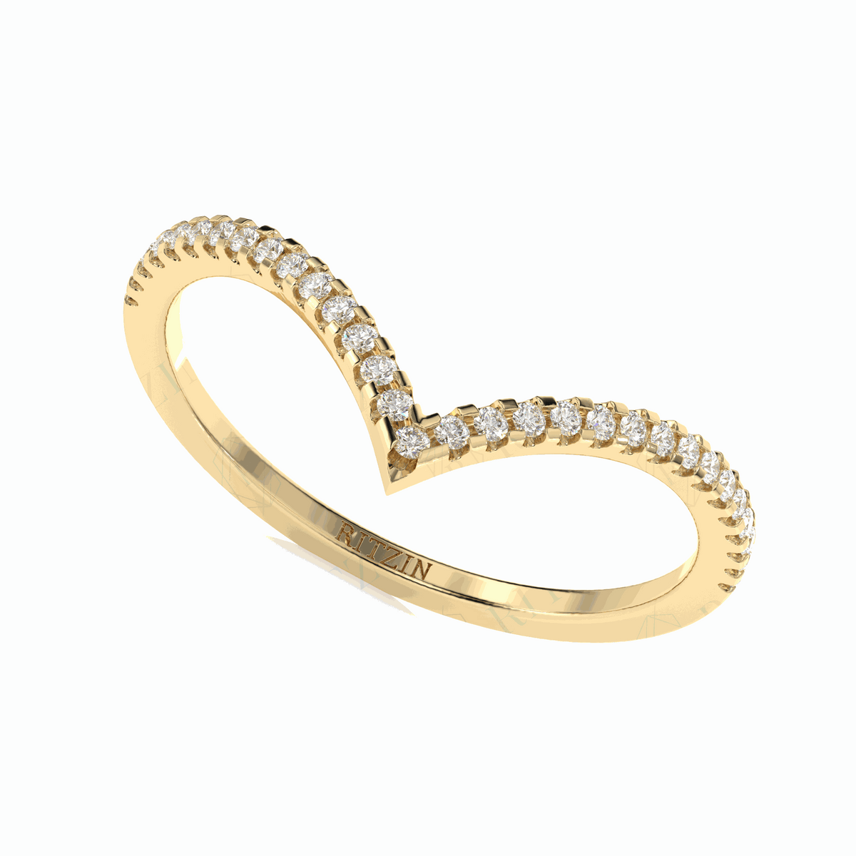 Anillo de diamantes cultivados en laboratorio de 18 quilates con corte brillante redondo Chevron para mujer