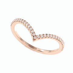Anillo de diamantes cultivados en laboratorio de 18 quilates con corte brillante redondo Chevron para mujer