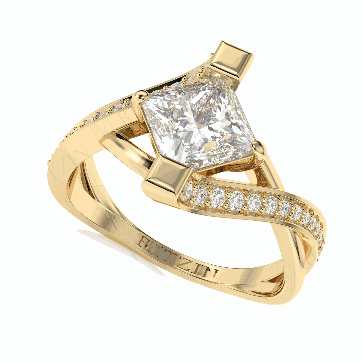 Anillo de diamantes cultivados en laboratorio de 18 quilates con corte princesa trenzado de 1,50 TCW para mujer