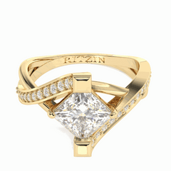 Anillo de diamantes cultivados en laboratorio de 18 quilates con corte princesa trenzado de 1,50 TCW para mujer