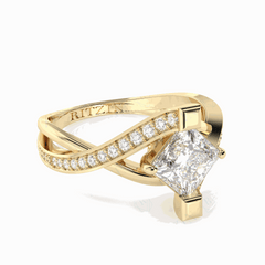 Anillo de diamantes cultivados en laboratorio de 18 quilates con corte princesa trenzado de 1,50 TCW para mujer