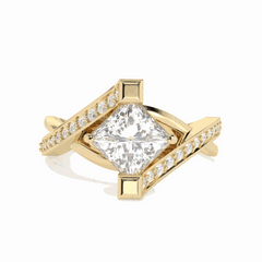 Anillo de diamantes cultivados en laboratorio de 18 quilates con corte princesa trenzado de 1,50 TCW para mujer