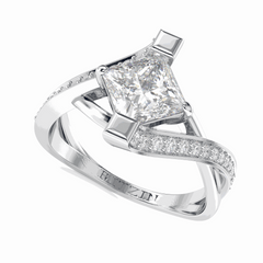 Anillo de diamantes cultivados en laboratorio de 18 quilates con corte princesa trenzado de 1,50 TCW para mujer