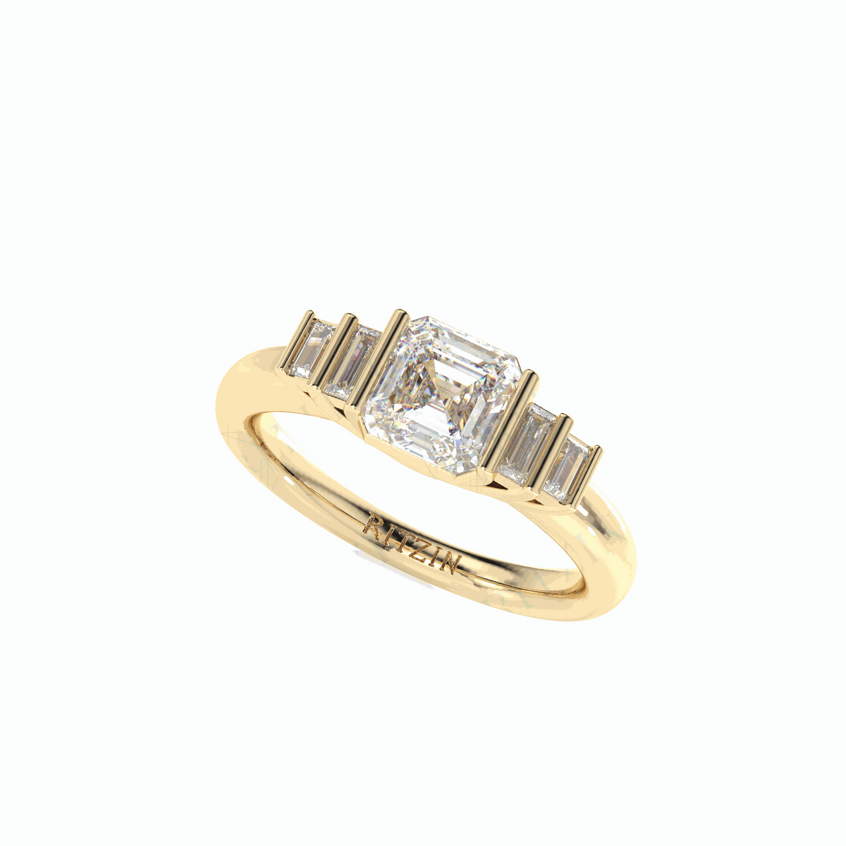 Anillo de diamantes cultivados en laboratorio de 18 quilates con corte Asscher en racimo de 3,25 TCW para mujer
