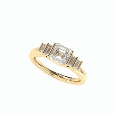 Anillo de diamantes cultivados en laboratorio de 18 quilates con corte Asscher en racimo de 3,25 TCW para mujer
