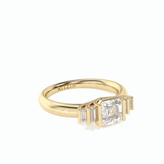 Anillo de diamantes cultivados en laboratorio de 18 quilates con corte Asscher en racimo de 3,25 TCW para mujer