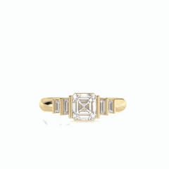 Anillo de diamantes cultivados en laboratorio de 18 quilates con corte Asscher en racimo de 3,25 TCW para mujer