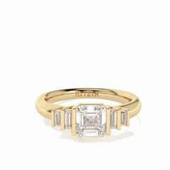 Anillo de diamantes cultivados en laboratorio de 18 quilates con corte Asscher en racimo de 3,25 TCW para mujer