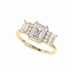 Anillo de diamantes cultivados en laboratorio de 18 quilates con corte esmeralda en racimo de 3,00 TCW para mujer
