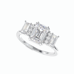 Anillo de diamantes cultivados en laboratorio de 18 quilates con corte esmeralda en racimo de 3,00 TCW para mujer