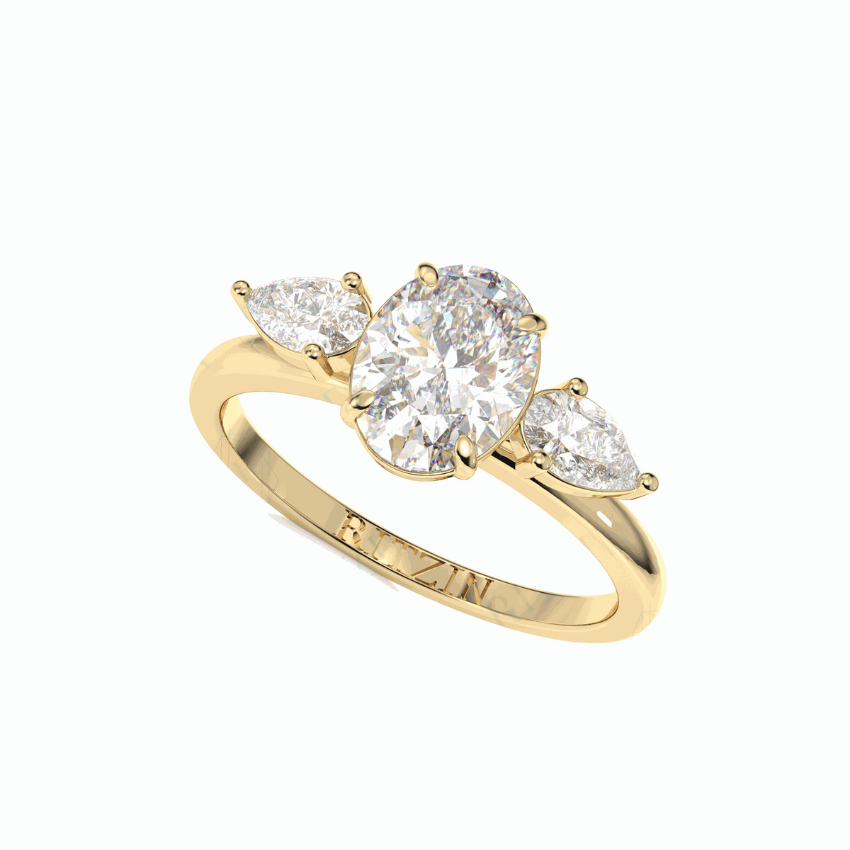 Anillo de diamantes cultivados en laboratorio de 18 quilates con corte ovalado de 1,80 TCW y 3 piedras para mujer