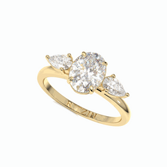 Anillo de diamantes cultivados en laboratorio de 18 quilates con corte ovalado de 1,80 TCW y 3 piedras para mujer