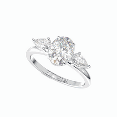 Anillo de diamantes cultivados en laboratorio de 18 quilates con corte ovalado de 1,80 TCW y 3 piedras para mujer