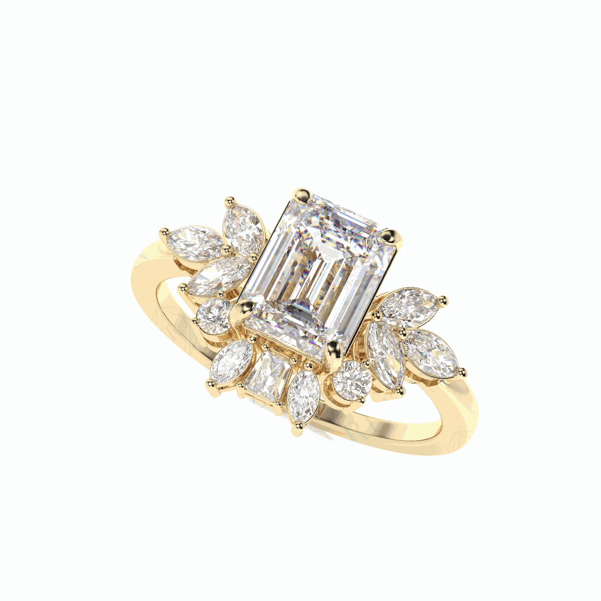 Anillo de diamantes cultivados en laboratorio de 18 quilates con corte esmeralda de 2,30 TCW para mujer