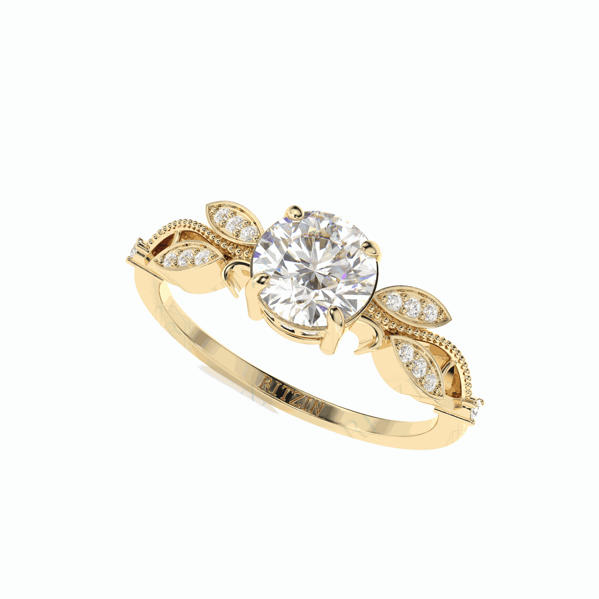Anillo solitario de diamantes cultivados en laboratorio de 18 quilates con corte brillante redondo y detalles de 1,00 TCW para mujer