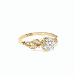 Anillo solitario de diamantes cultivados en laboratorio de 18 quilates con corte brillante redondo y detalles de 1,00 TCW para mujer