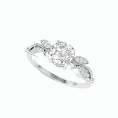 Anillo solitario de diamantes cultivados en laboratorio de 18 quilates con corte brillante redondo y detalles de 1,00 TCW para mujer