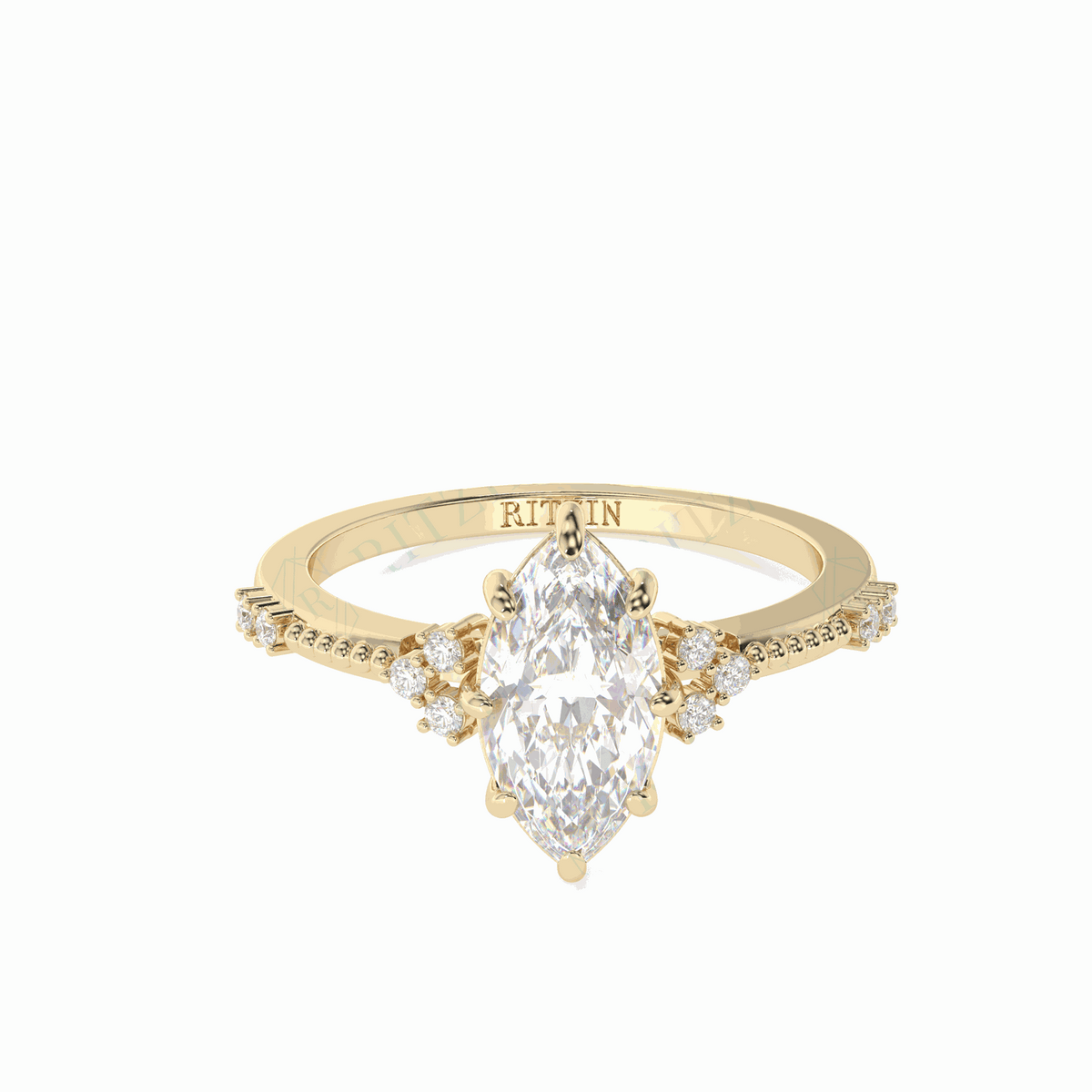 Anillo solitario de diamantes cultivados en laboratorio de 18 quilates con corte marquesa y detalles de 1,00 TCW para mujer