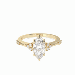 Anillo solitario de diamantes cultivados en laboratorio de 18 quilates con corte marquesa y detalles de 1,00 TCW para mujer