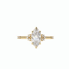 Anillo solitario de diamantes cultivados en laboratorio de 18 quilates con corte marquesa y detalles de 1,00 TCW para mujer