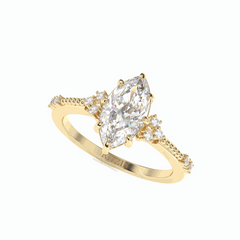 Anillo solitario de diamantes cultivados en laboratorio de 18 quilates con corte marquesa y detalles de 1,00 TCW para mujer